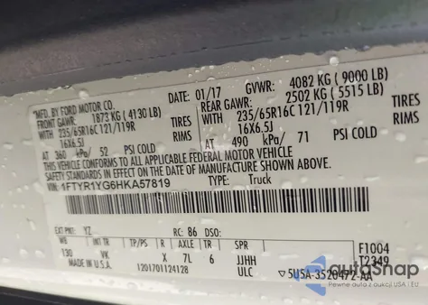 2017 Ford Transit-250 from USA, damaged, VIN 1FTYR1YG6HKA57819
